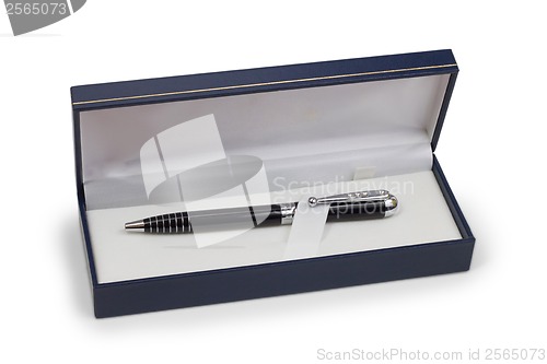 Image of ballpoint pen blue in a case perfect gift