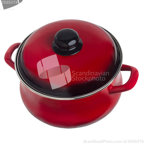 Image of pan red kitchen pot isolated (clipping path)