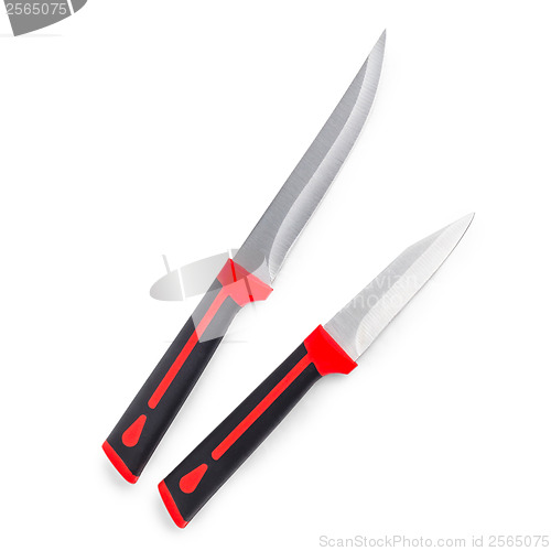 Image of red kitchen knife isolated on white