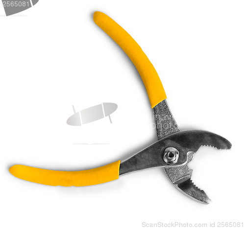 Image of open yellow pliers isolated on white background