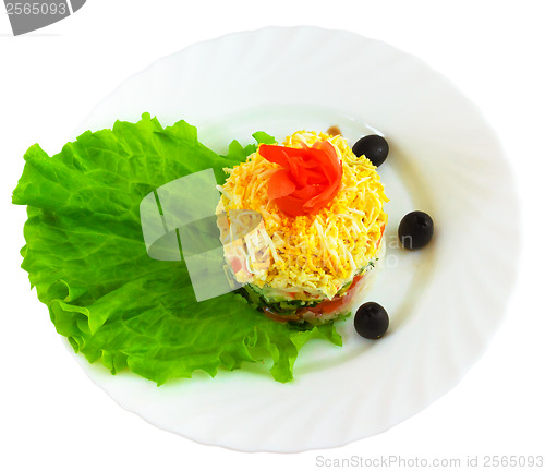 Image of salad rice olives food dish isolated white background clipping p