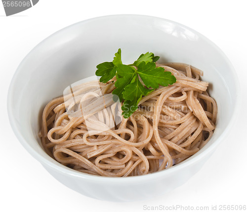 Image of dark and pasta in a bowl isolated a on white background