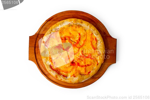 Image of baked pizza fast dinner a crust italian ham food cheese isolated