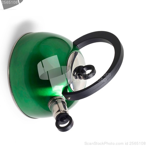 Image of green iron kettle isolated on white background