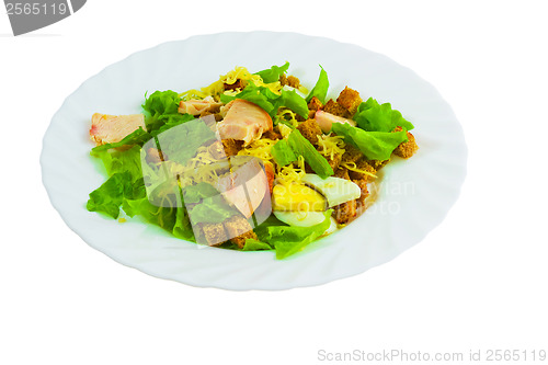 Image of salad bread cheese sausage isolated white background clipping pa