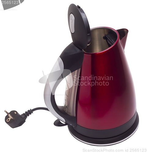 Image of red electric tea kettle isolated clipping