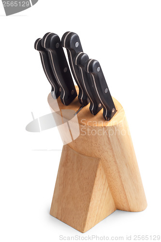 Image of set of knives for kitchen is isolated on white background