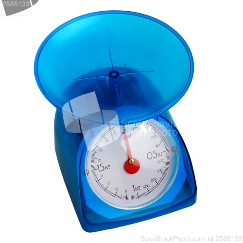 Image of blue kitchen scales isolated (clipping path)