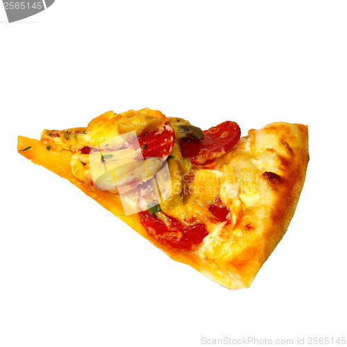 Image of slice piece pizza isolated on white background