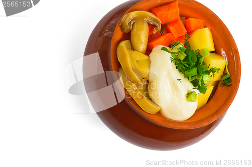 Image of potatoes pot mushrooms isolated carrot isolated a on white backg