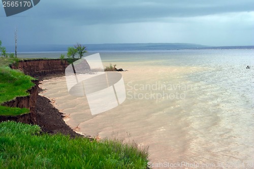 Image of Blue Sea coast before the rain clouds are overcast