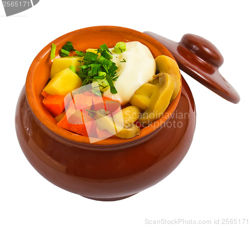 Image of potatoes pot mushrooms isolated carrot isolated on white backgro