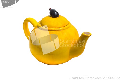 Image of kettle ceramic yellow teapot tea isolated (clipping path)