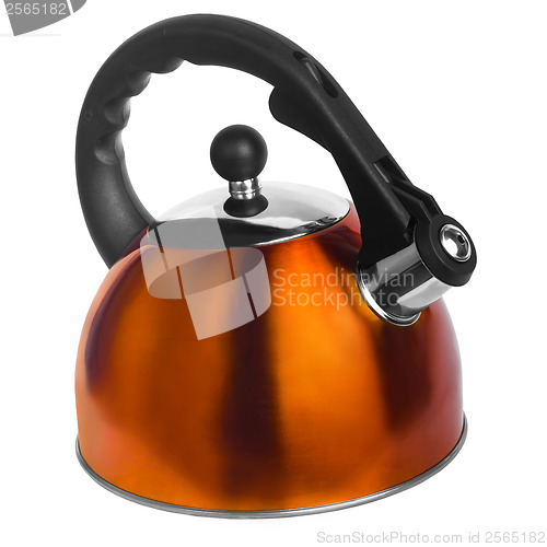 Image of iron orange yellow kettle kitchen isolated(clipping path)