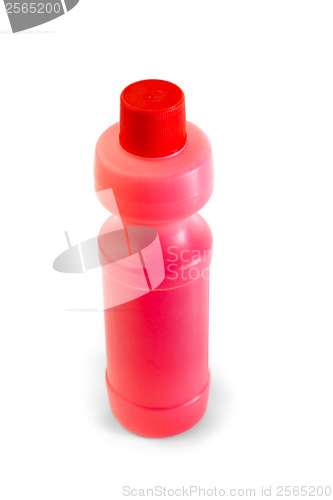 Image of red plastic bottle on a white background