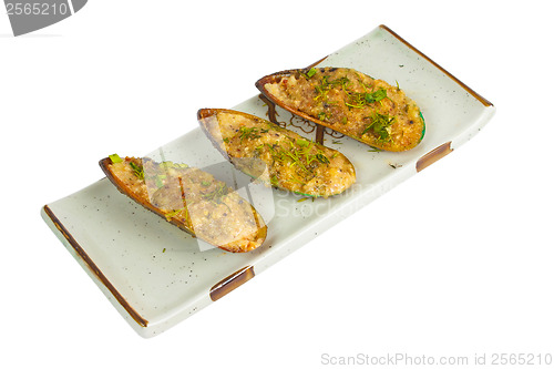 Image of mussels fried food isolated a on white background clipping path