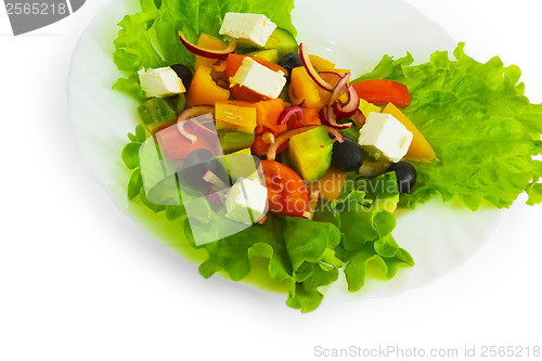 Image of cheese cucumber a tomato sheet plate isolated on white backgroun