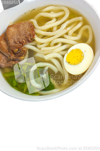 Image of soup tasty beef pasta egg isolated a on white background clippin