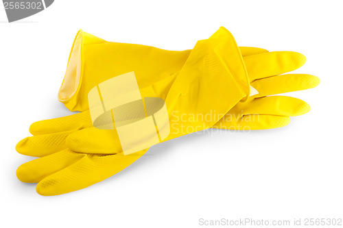 Image of yellow rubber gloves for washing dishes