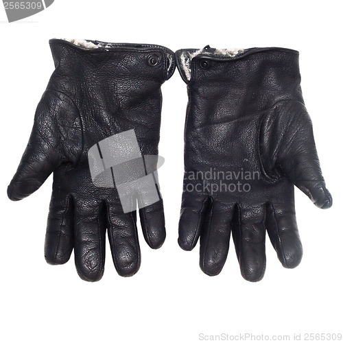 Image of pair black of leather gloves isolated on white (clipping path)