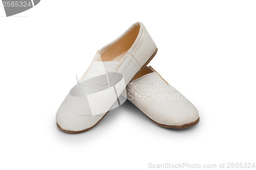 Image of shoes ballet old children  white pink pointe slippers isolated