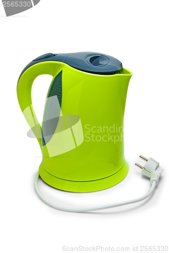 Image of electric tea green kettle isolated on white background