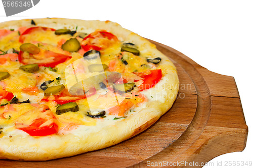 Image of Pizza large tasty cucumber on white background (clipping path)