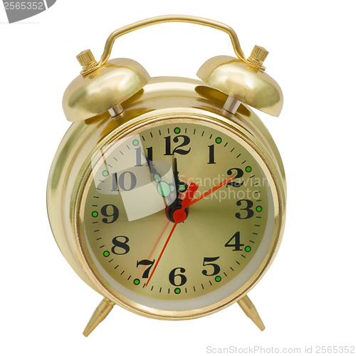 Image of alarm clock gold isolated (clipping path)