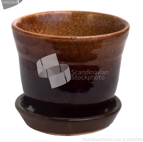 Image of cup empty flower pot brown ceramic isolated (clipping path)