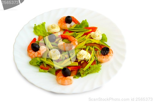Image of Fresh shrimp olives and cream isolated on white background