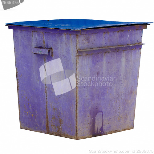 Image of purple trash dumpster isolated on white background