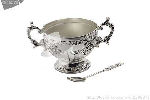 Image of antique silver cup and spoon