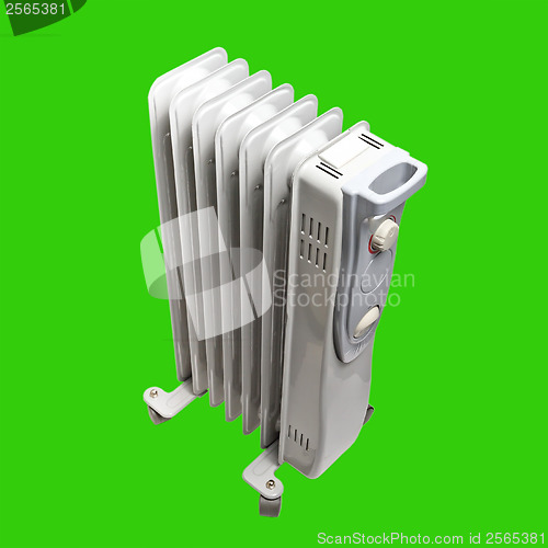 Image of oil electric heater Isolated on green background with clipping p