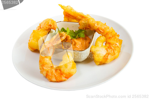 Image of fried shrimp and paste isolated a on white background clipping p