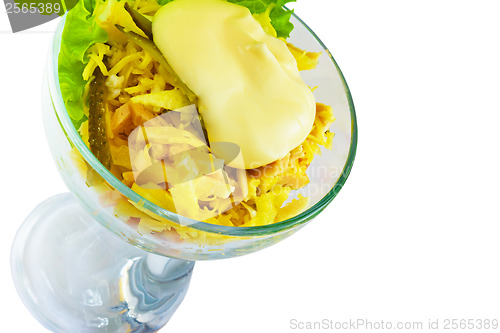 Image of cheese sausage salad isolated on a white background clipping pat