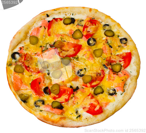 Image of pizza isolated white cucumber cheese food italian tomato meal fa