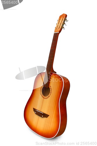 Image of acoustic guitar brown isolated white background