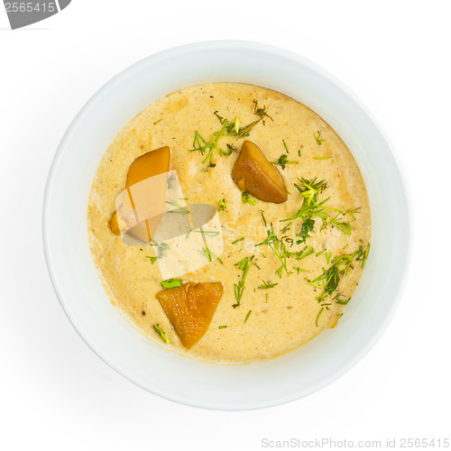 Image of mushrooms soup plate food isolated on white background