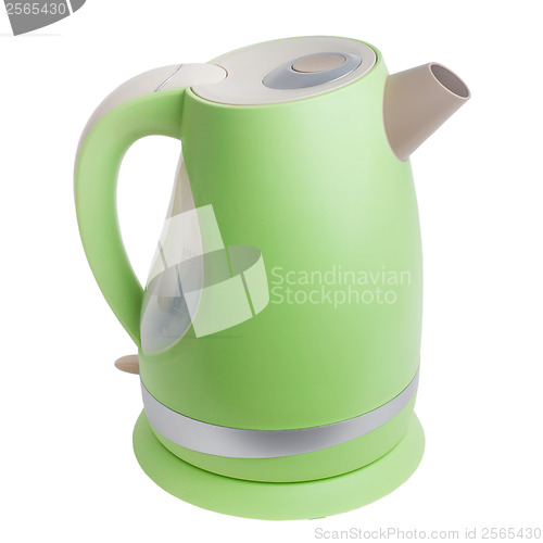 Image of green electric kettle isolated on white background