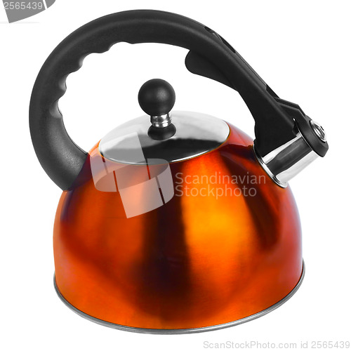 Image of yellow kettle iron orange kitchen isolated(clipping path)