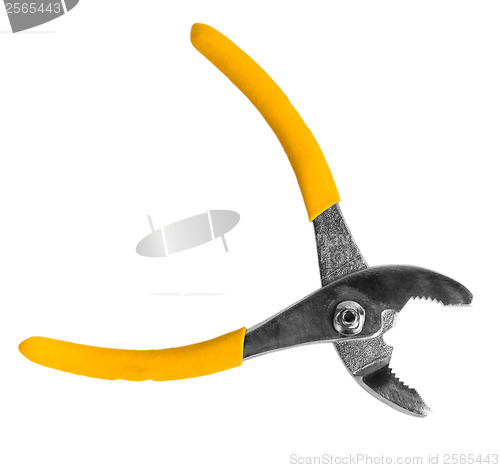 Image of open yellow pliers isolated on white background clipping path