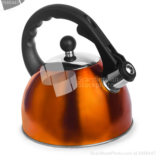 Image of iron orange yellow kettle kitchen isolated