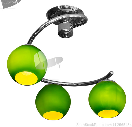 Image of Stylish modern green round chandelier isolated on white backgrou