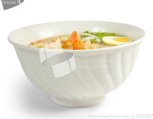 Image of soup pasta eggs hot isolated a on white background