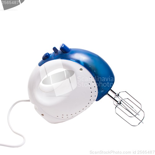 Image of electric mixer blue isolated on white background with clipping p
