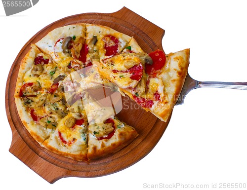 Image of white italian pizza a cheese isolated meal tomato food fast dinn