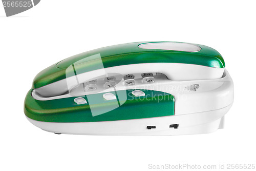 Image of green phone isolated call communication on a white