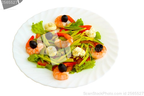 Image of Fresh shrimp olives and cream isolated on white background (clip