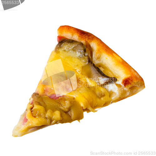 Image of slice piece pizza with cheese isolated on white background (clip