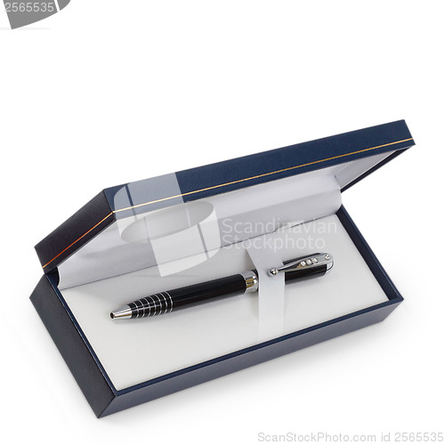 Image of silver ballpoint  pen in a gift box